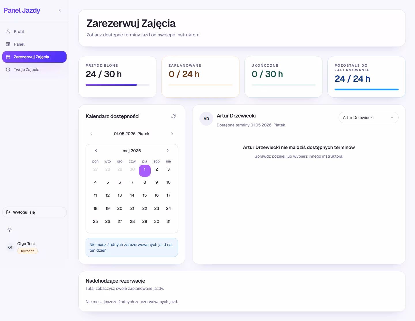 Rezerwacje kursanta